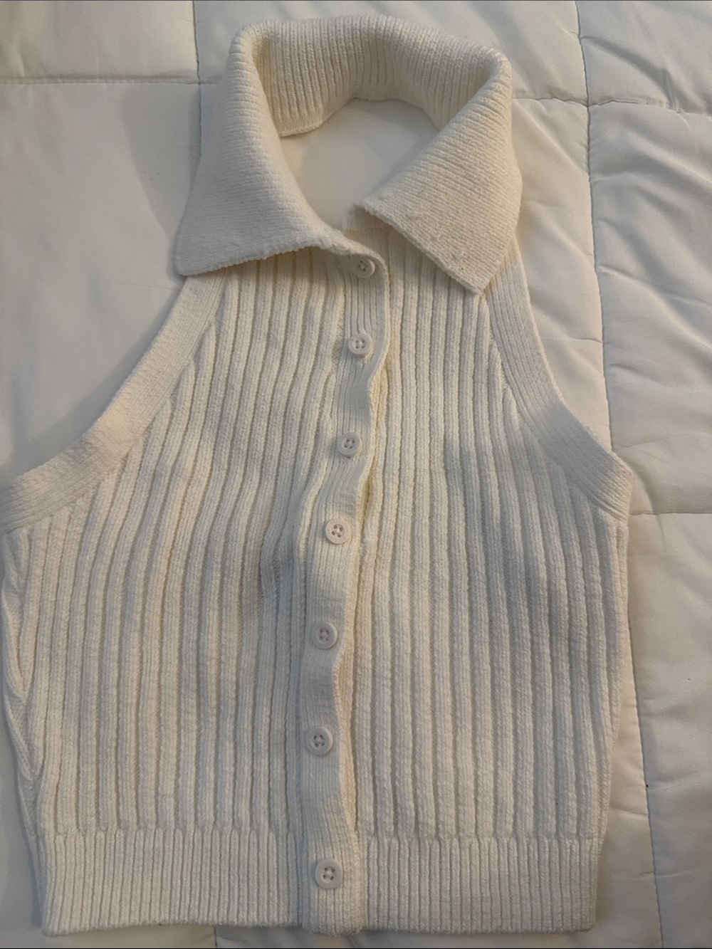 Hollister Ivory Ribbed Button-Up Halter Top